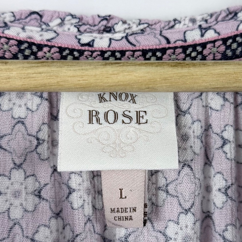 Knox Rose Lilac Floral Maxi Dress L Tiered Tassel Smocked Boho Cottage Prairie - Picture 4 of 11